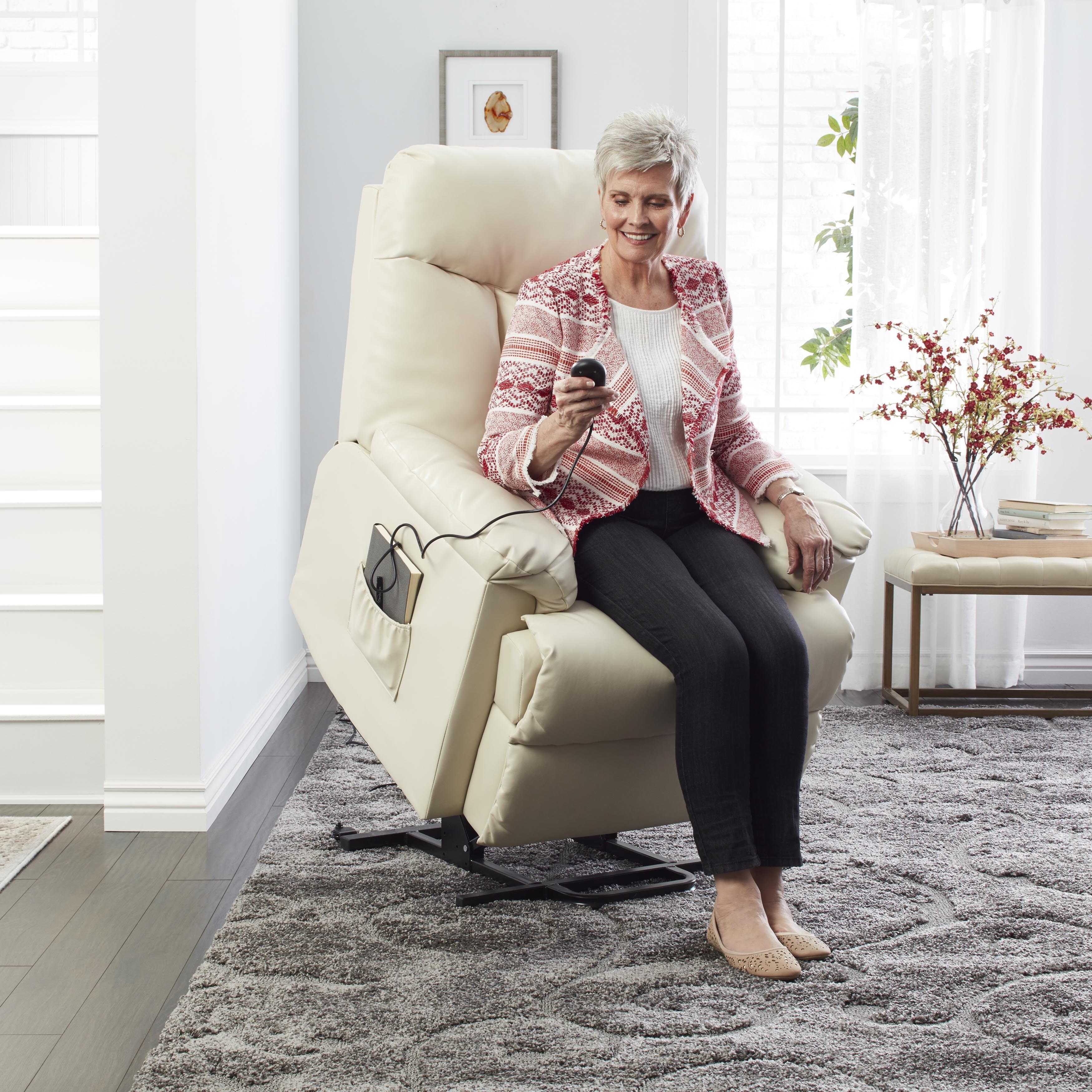 Creme Power Recliner Chair Lift Assist Wall Hugger Renu Leather Recline