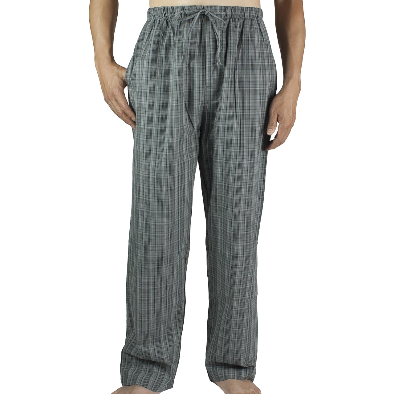 Leisureland Mens Grey Plaid Cotton Lounge Pants