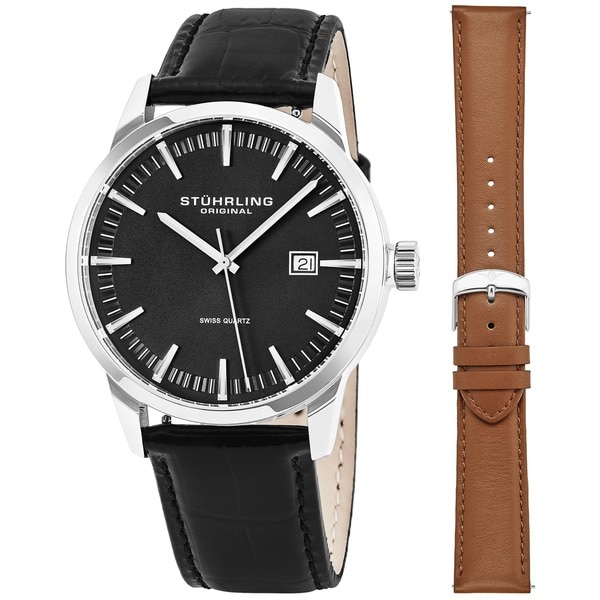 Shop Stuhrling Original Men's Ascot 42 Watch Set Swiss Quartz