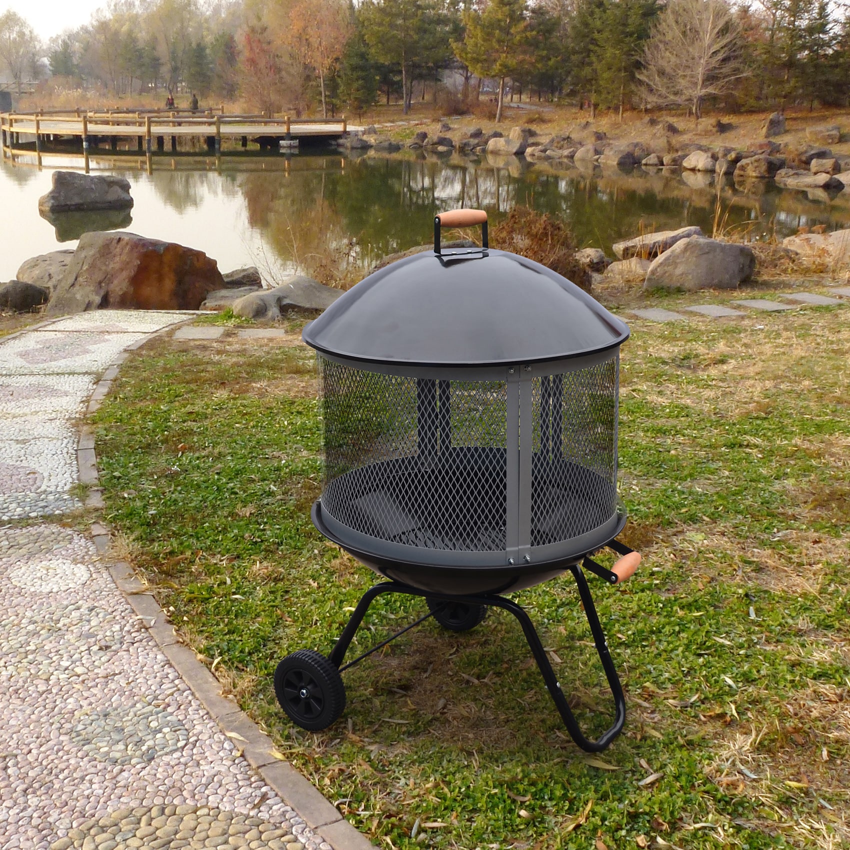 Fp005 Wheeled Fire Pit With Black Enamel Finish