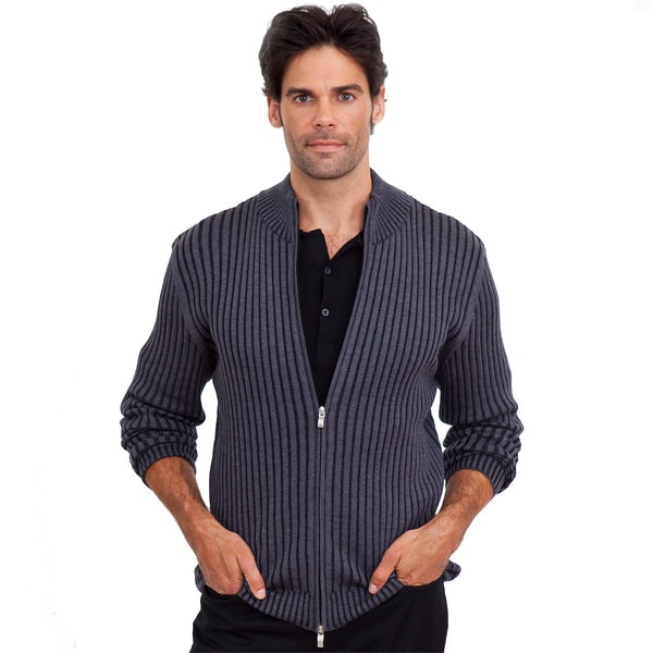 Shop Luigi Baldo Italian Made Men's Full Zip Ribbed Sweater Free