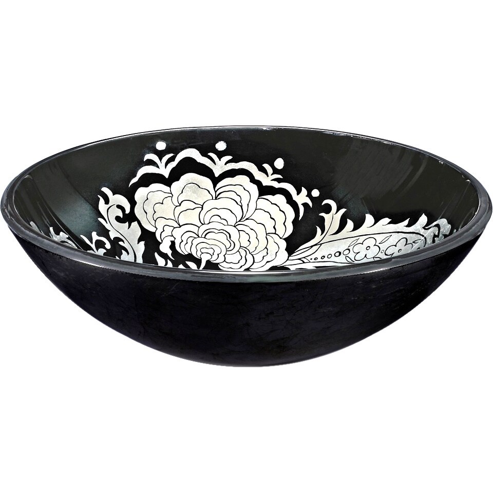 Black/ White Floral Glass Sink Bowl