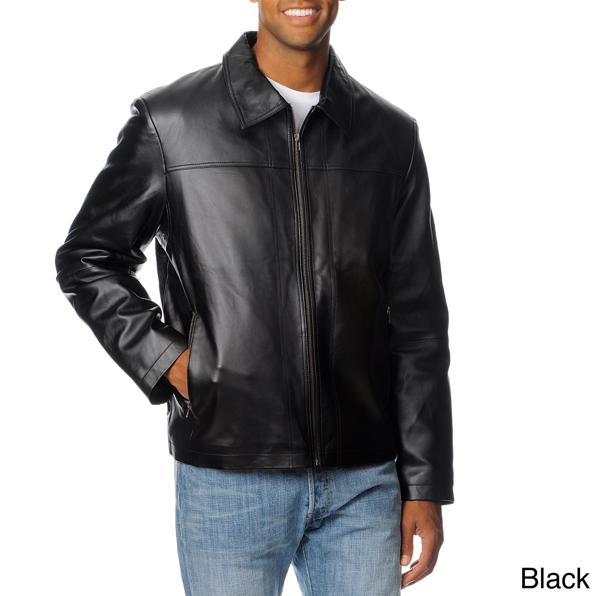 R o Mens Zip Pocket Lamb Leather Jacket