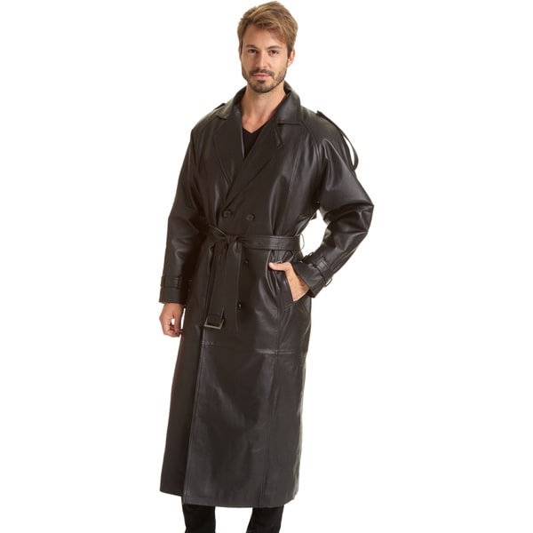 Shop Excelled Men's Black Leather Trench Coat - Free Shipping Today ...