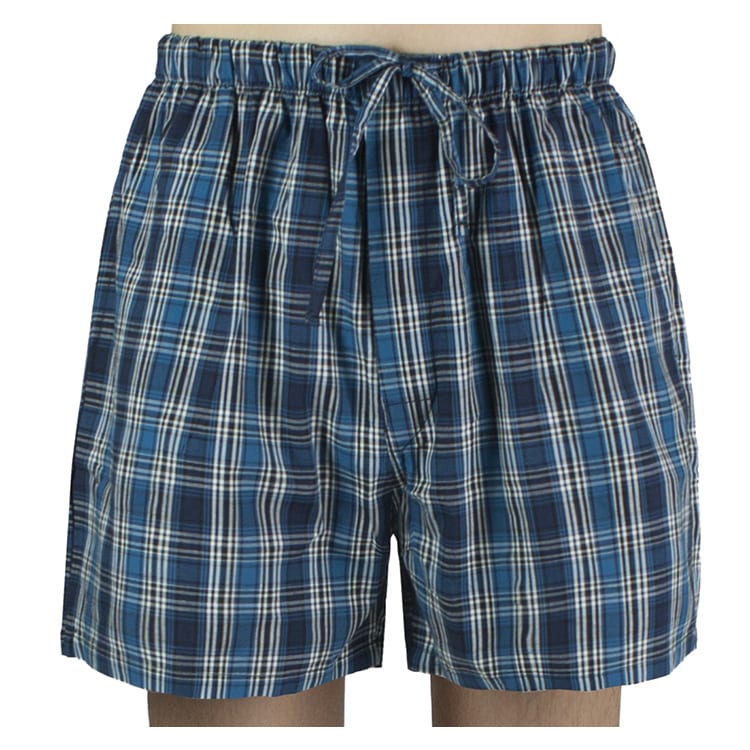 Leisureland Mens Dark Blue Plaid Cotton Pajama Shorts