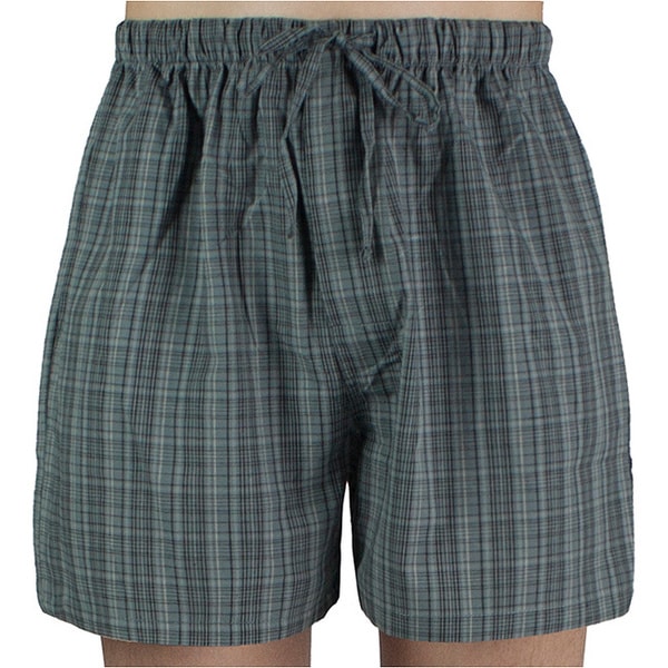 Shop Leisureland Men's Grey Plaid Cotton Pajama Shorts Free Shipping