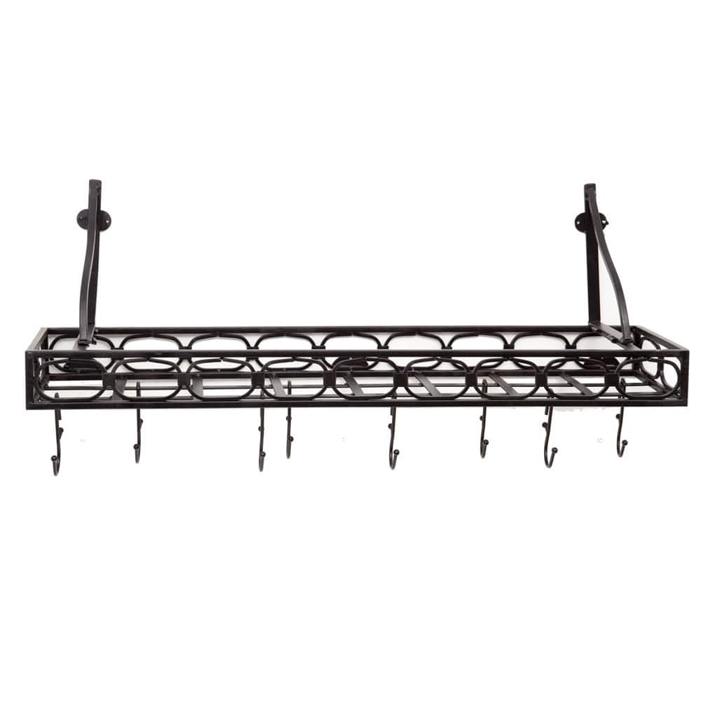 Old Dutch Matte Black Wall Mount Bookshelf Pot Rack with 8 Hooks