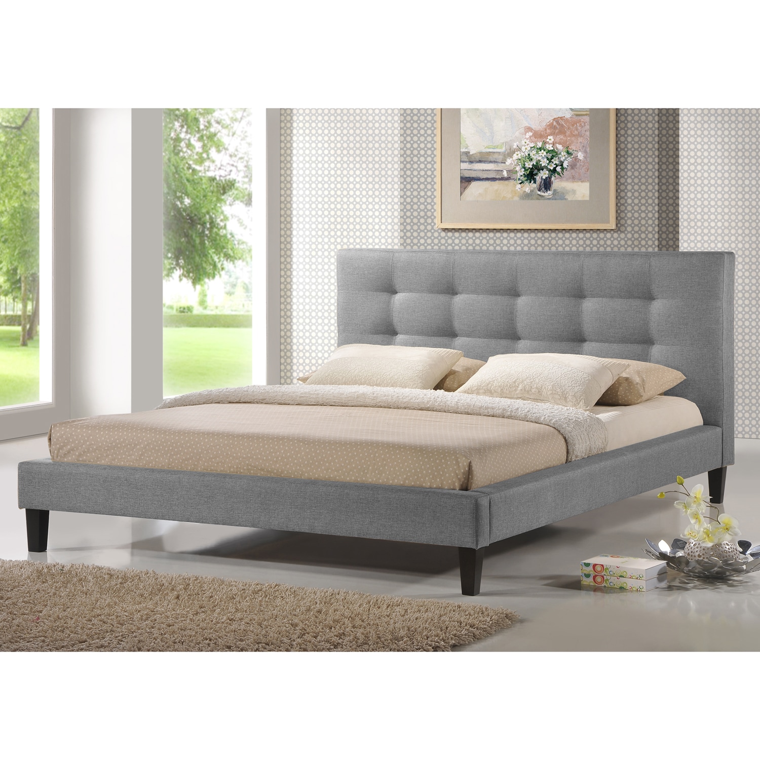 Baxton Studio Quincy Grey Linen Platform Bed King Size Free Baxton Studio Quincy Grey Linen Platform Bed King Size