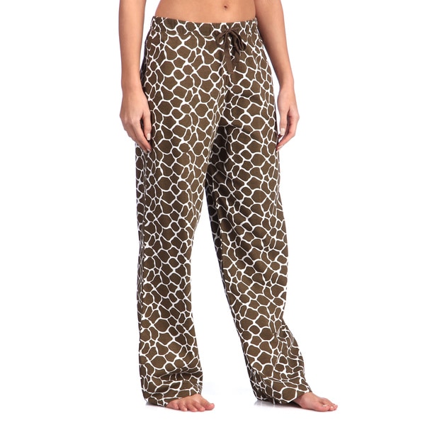 Leisureland Women's Giraffe Print Cotton Knit Sleepwear Lounge Pants ...