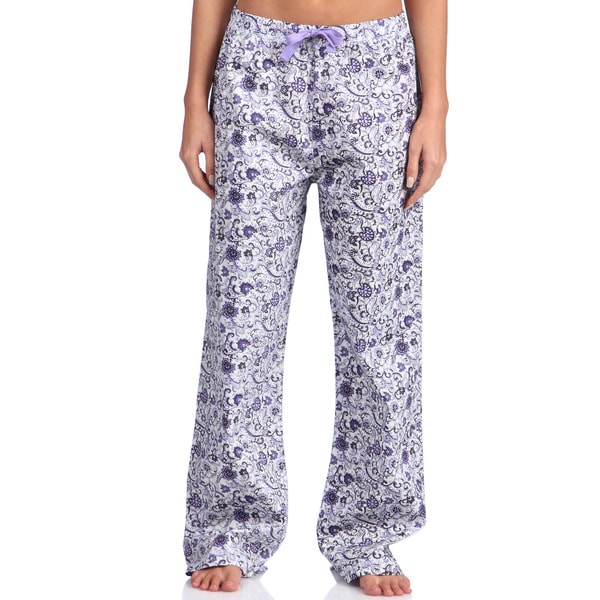 Leisureland Women's Purple Floral Poplin Pajama Pants - Free Shipping ...