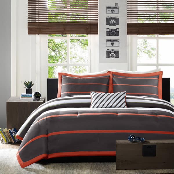 Shop Mi Zone Jonah Striped Orange Grey Comforter Set On Sale