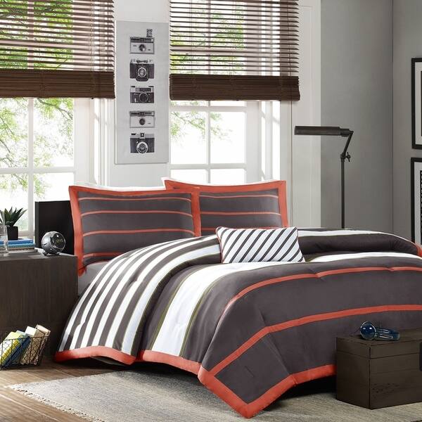 Shop Mi Zone Jonah Striped Orange Grey Comforter Set On Sale