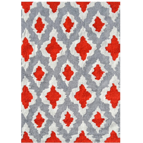 Ethnic Grey/Red UV Poly Area Rug - 5' x 7'