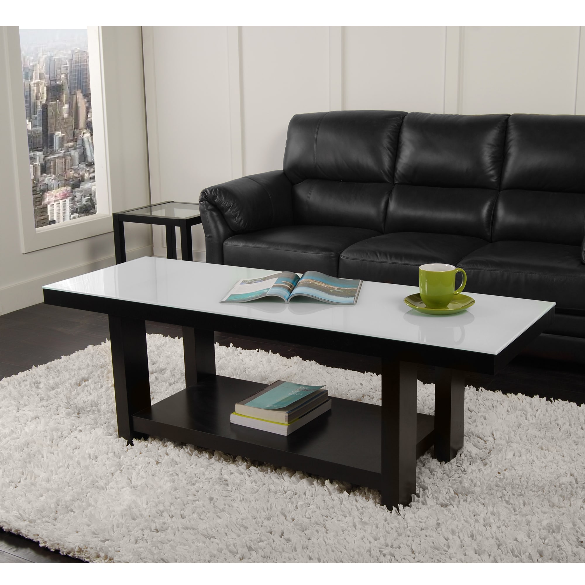 Shop 58 in. Black Wood Glass Coffee Table - Free Shipping Today - - 8458892