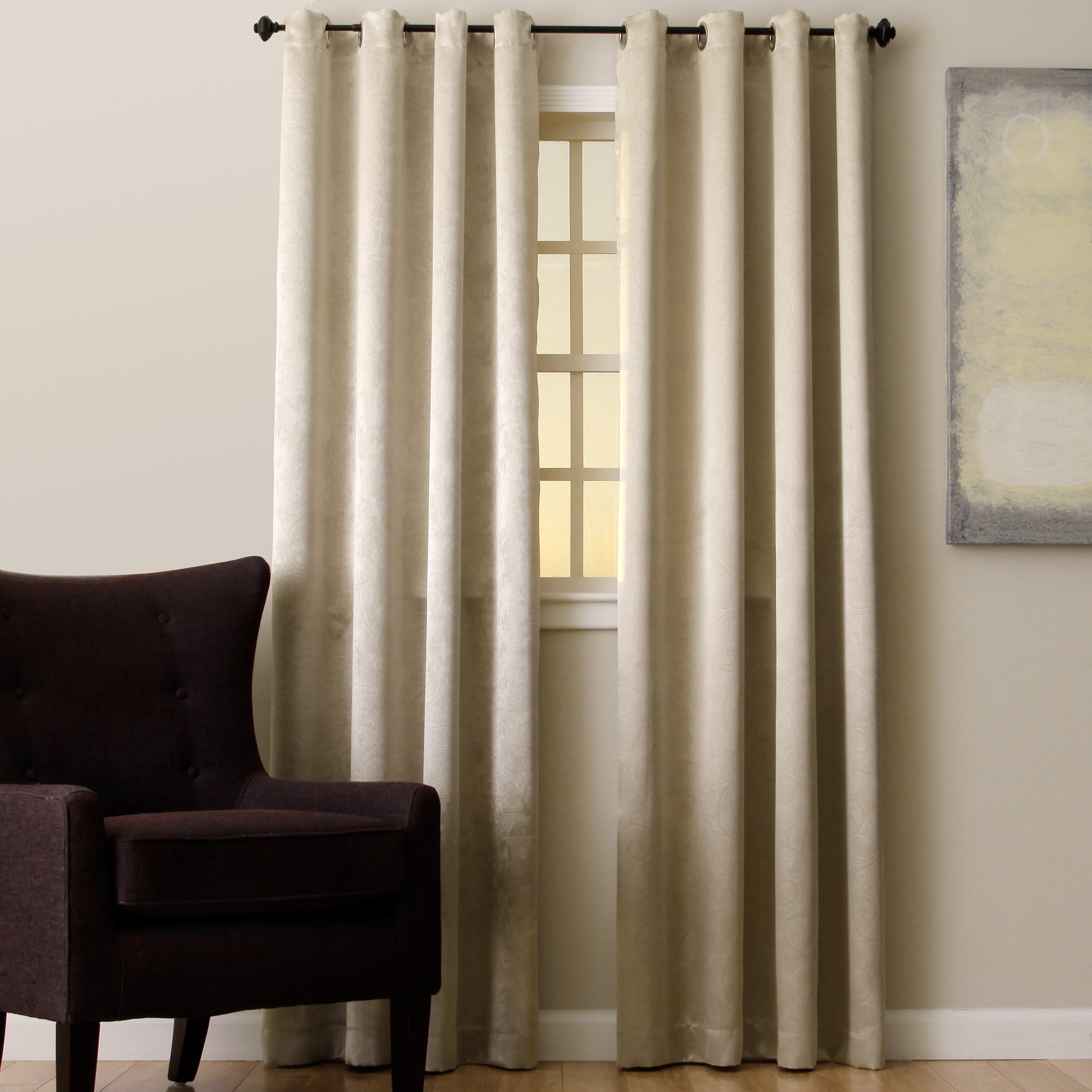 Everrouge Beige Polyester Floral Solar Blackout Curtain Panel