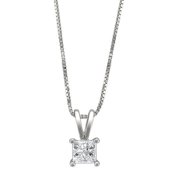 14k White Gold 1/4ct TDW Princess cut Diamond Solitaire Necklace (H I, I1 I2) Diamond Necklaces