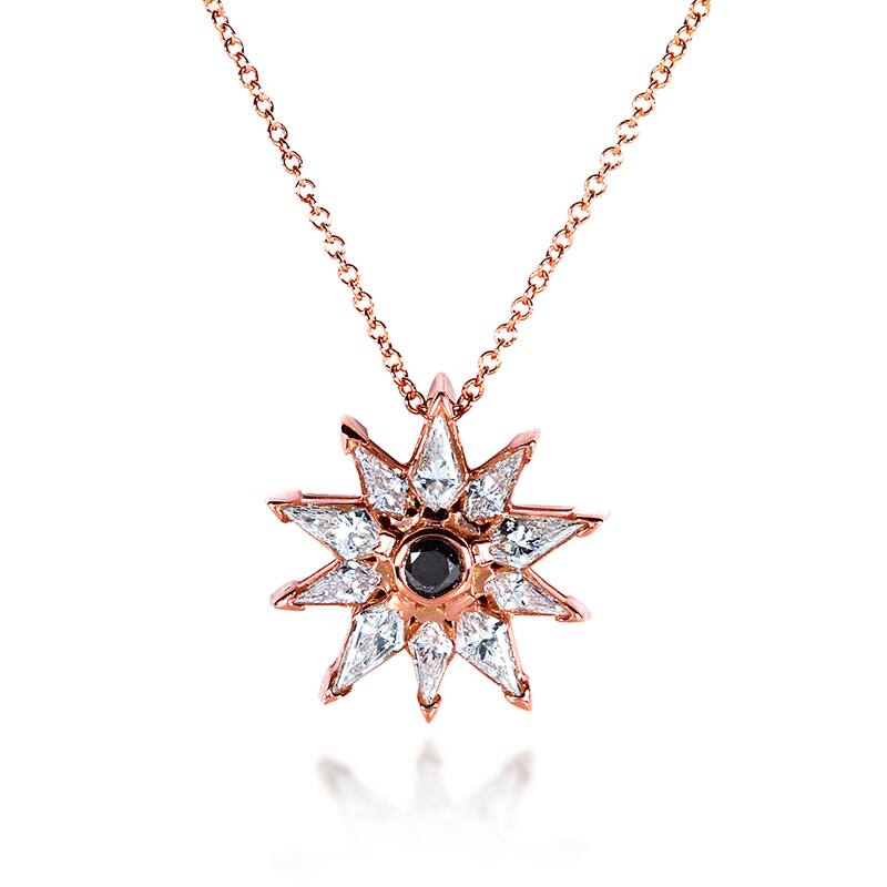 Annello by Kobelli 10k Rose Gold 3/4ct TDW Black and White Diamond Kite-cut 10-Pointed Star Necklace