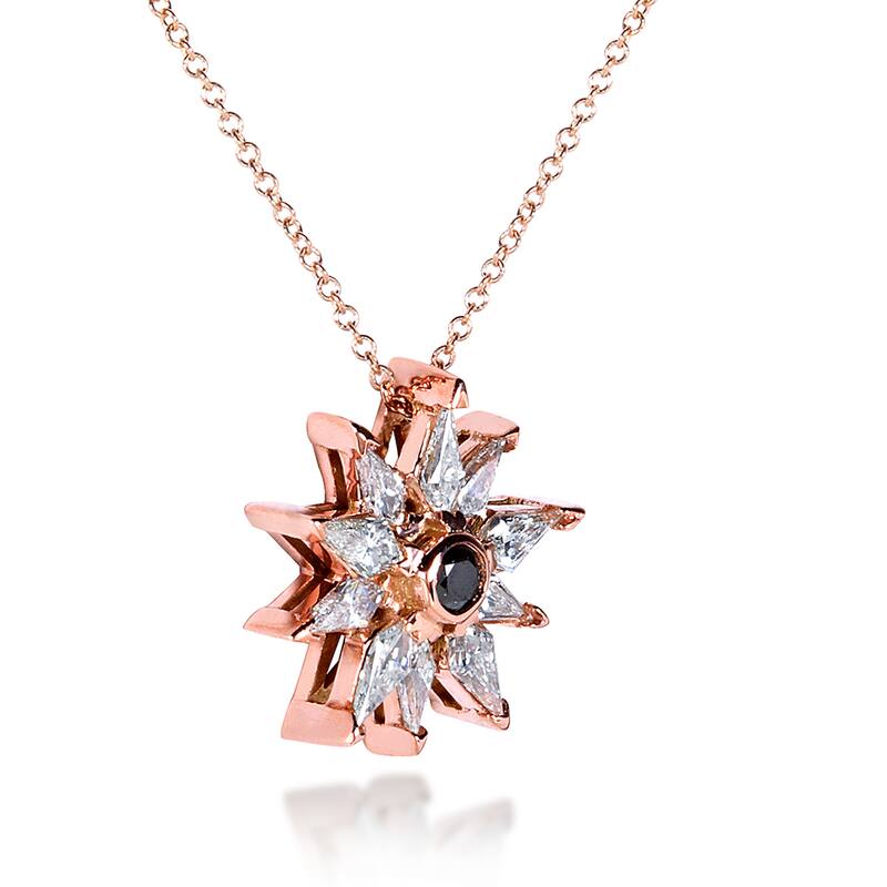 Annello by Kobelli 10k Rose Gold 3/4ct TDW Black and White Diamond Kite-cut 10-Pointed Star Necklace