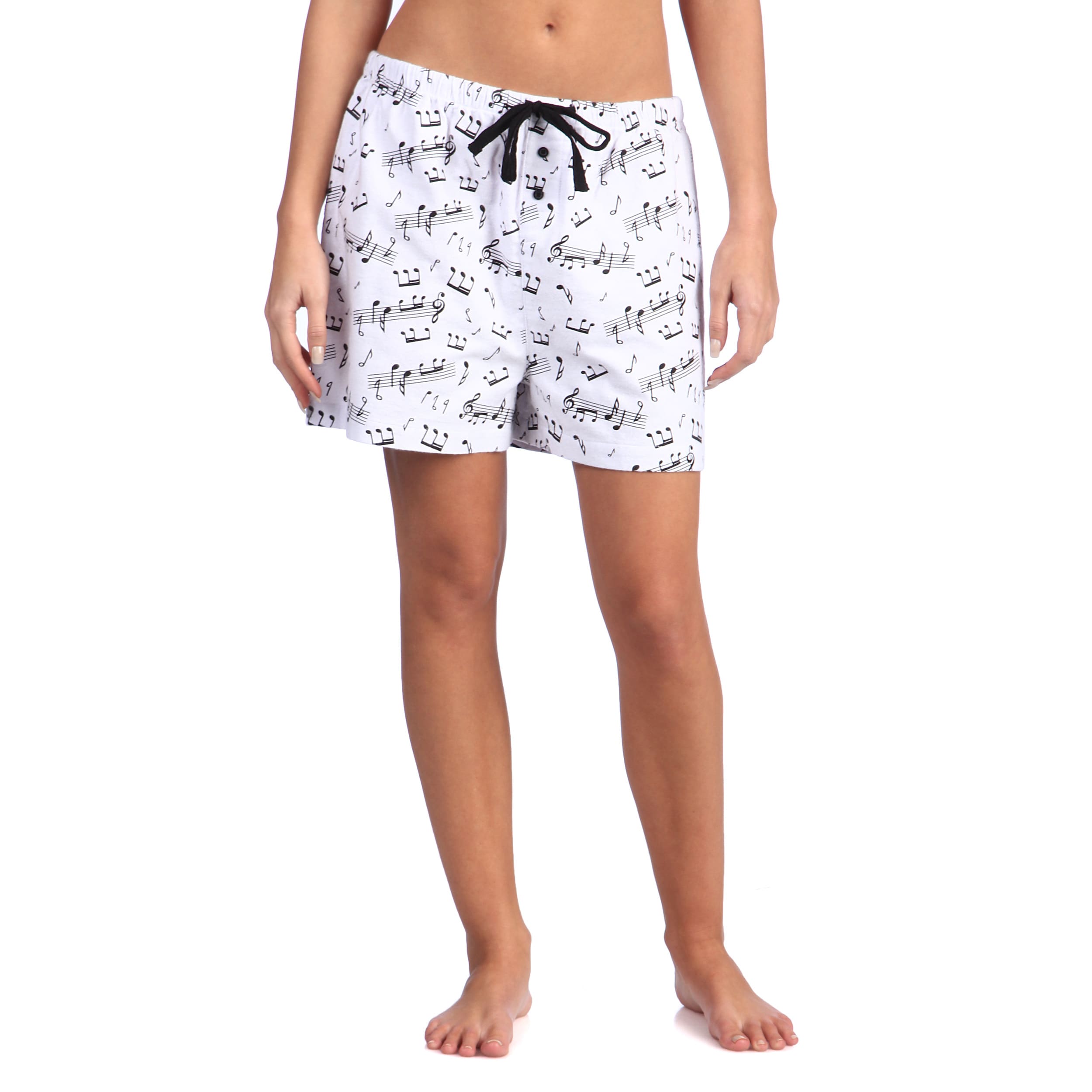 Leisureland Leisureland Womens Music Notes Cotton Flannel Boxer Shorts White Size S (4  6)