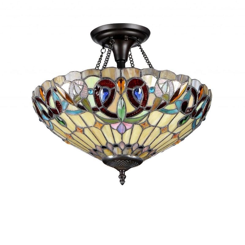 Tiffany Style Victorian Design 2-light Bronze Flush Mount