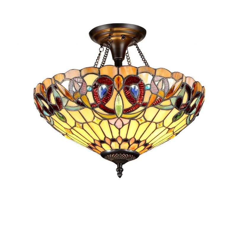 Tiffany Style Victorian Design 2-light Bronze Flush Mount