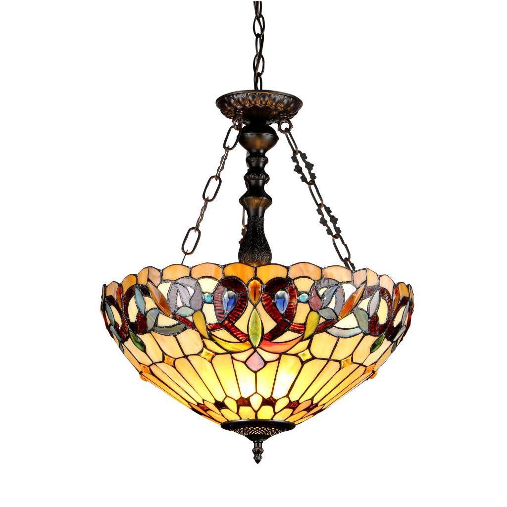 Tiffany style Victorian design 3 light Inverted Pendant