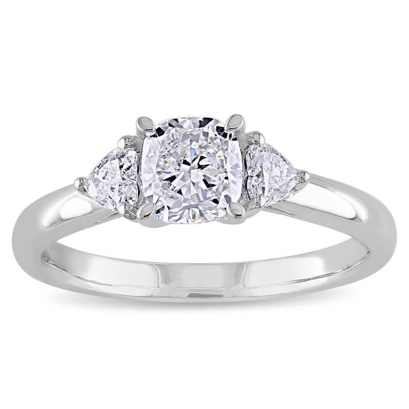 Miadora Signature Collection 14k White Gold 1ct TDW Cushion with Heart Side Stones Diamond Engagement Ring