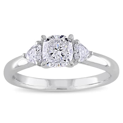 Miadora Signature Collection 14k White Gold 1ct TDW Cushion with Heart Side Stones Diamond Engagement Ring