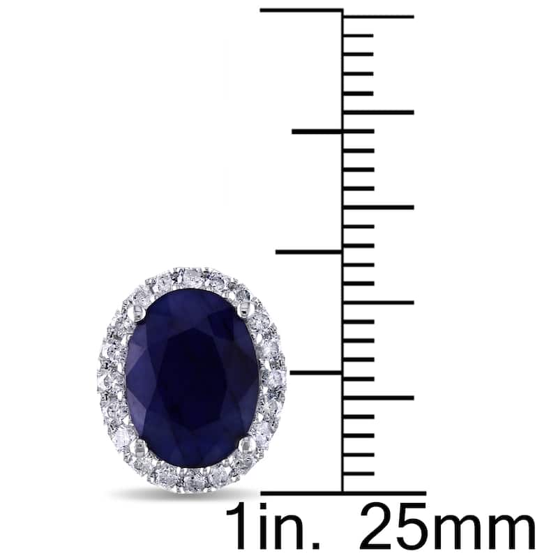 Miadora 14k White Gold Oval-cut Sapphire and 2/5ct TDW Diamond Halo Stud Earrings (G-H, I1-I2)