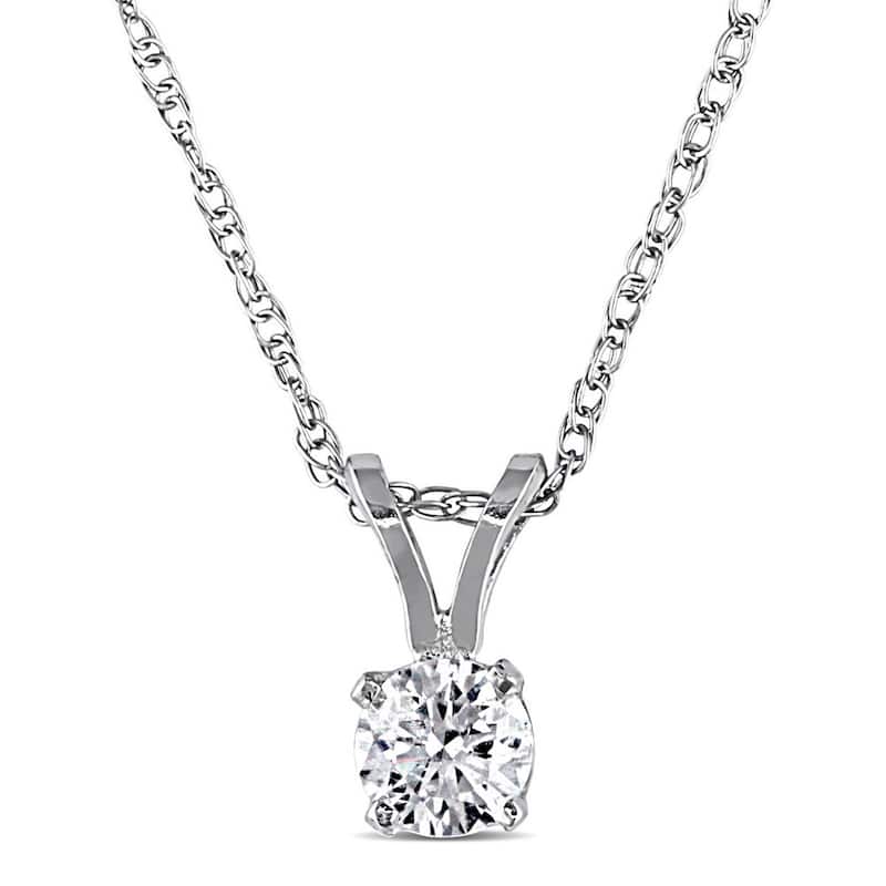 Miadora 14k White or Yellow Gold 1/4ct TDW Diamond Solitaire Drop Necklace - White