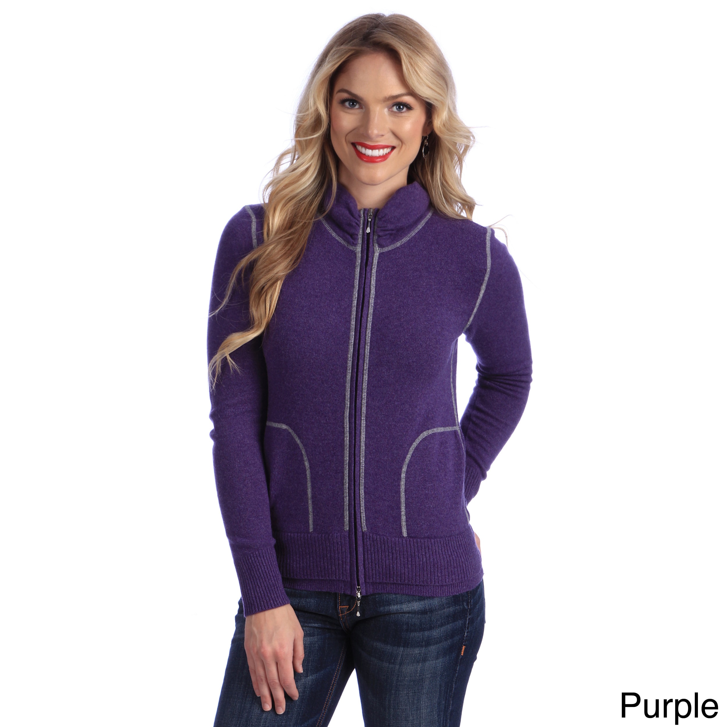 Luigi Baldo Italian Made Cashmere Luigi Baldo Womens Sporty Full zip Sweater Purple Size M (8  10)