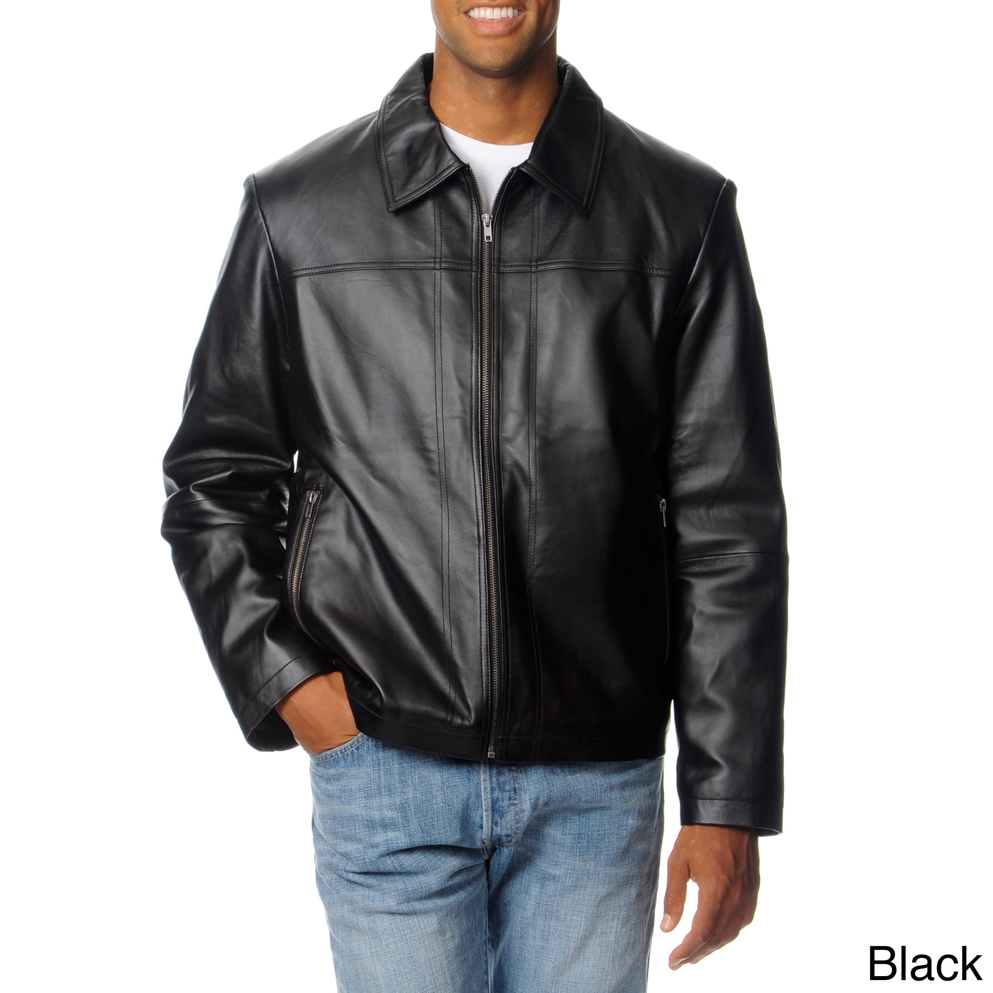 R o Mens Big And Tall Zip Pocket Lamb Leather Jacket