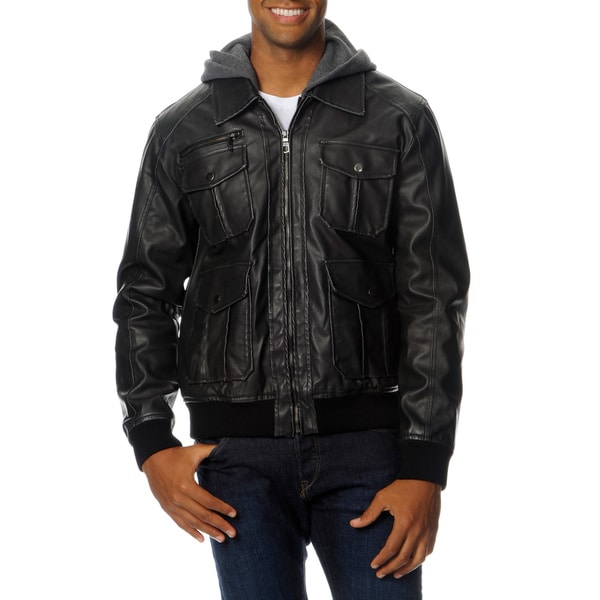 Shop Excelled Men's Faux Leather Jacket with Hood and Bib - Free ...