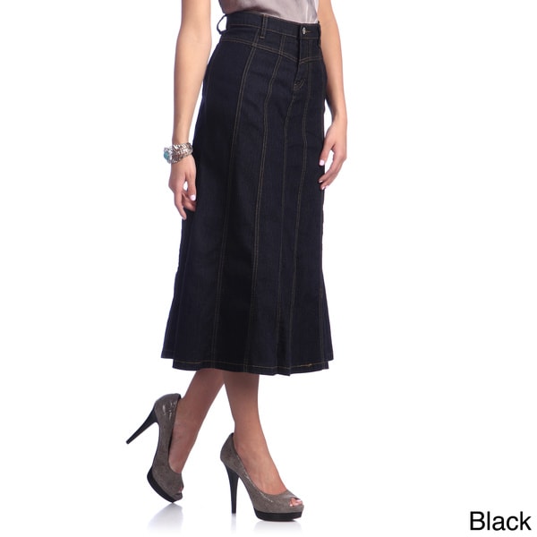 Tabeez Women's Paneled Denim Stretch Skirt Tabeez Long Skirts