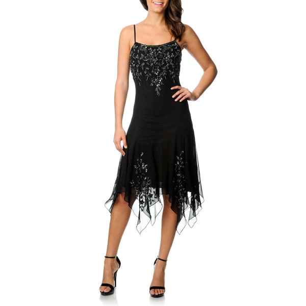 J Laxmi Women's Black Beaded Bodice Sleeveless Cocktail Dress J Laxmi Evening & Formal Dresses