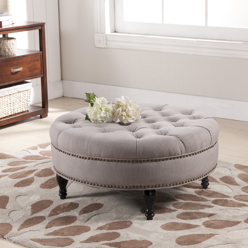 Palfrey Beige Linen Modern Tufted Ottoman