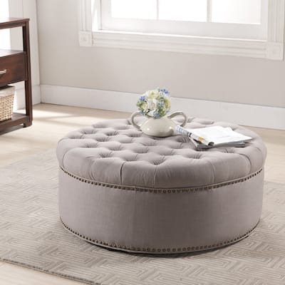 Baxton Studio Iglehart Beige Linen Modern Tufted Ottoman