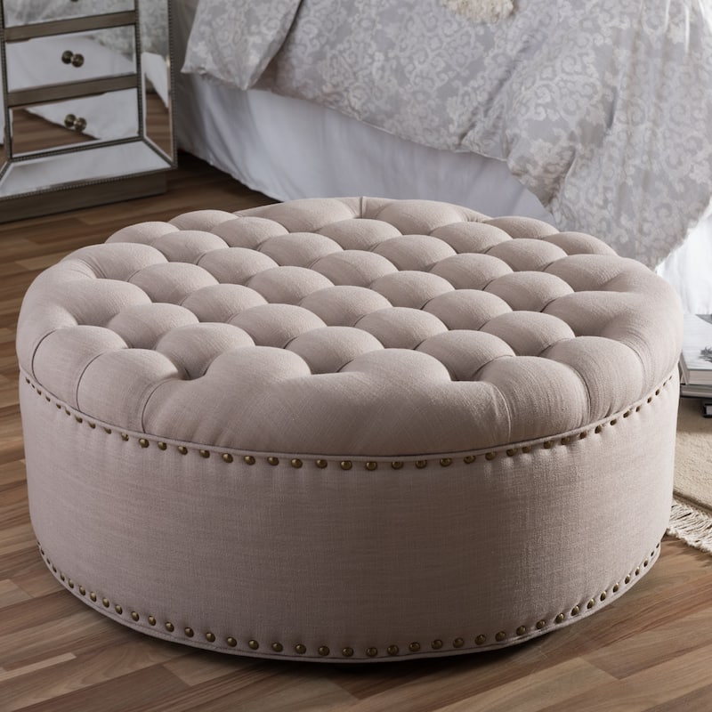Baxton Studio Iglehart Beige Linen Modern Tufted Ottoman