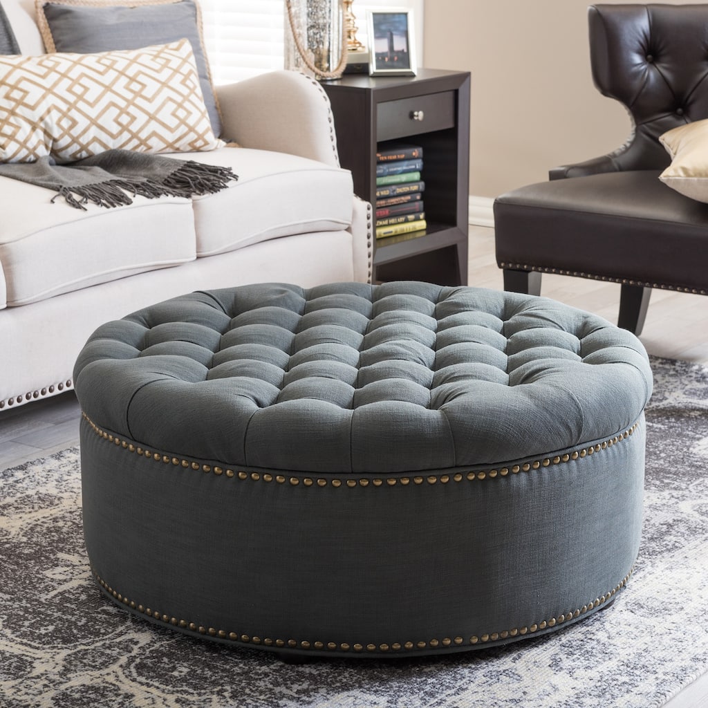 Baxton Studio Iglehart Gray Linen Modern Tufted Ottoman