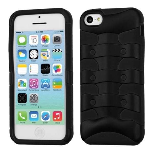 INSTEN Rubberized Black/ Black Ribcage Hybrid Phone Case Cover for Apple iPhone 5C