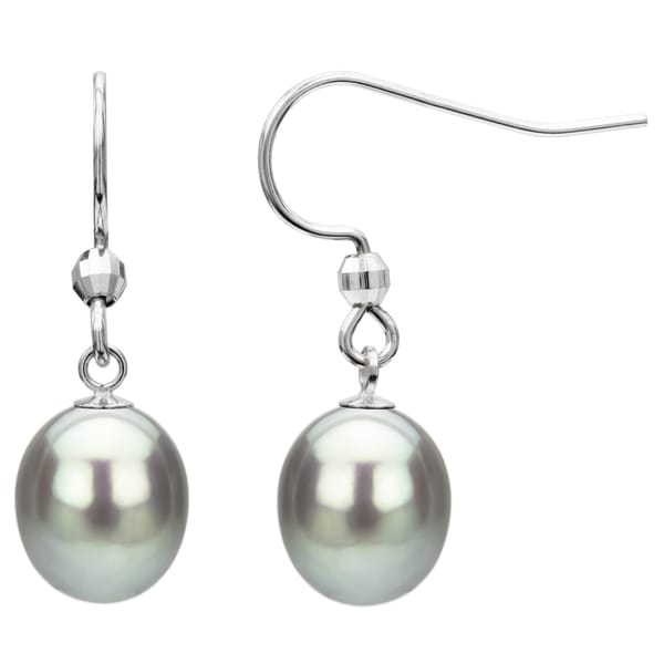 DaVonna Sterling Silver Grey Freshwater Pearl Stud Earrings (11 12 mm)