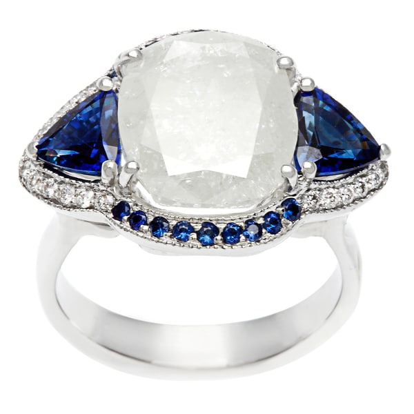 Pre owned 18k White Gold Sapphire and 6 1/2ct TDW Diamond Estate Ring