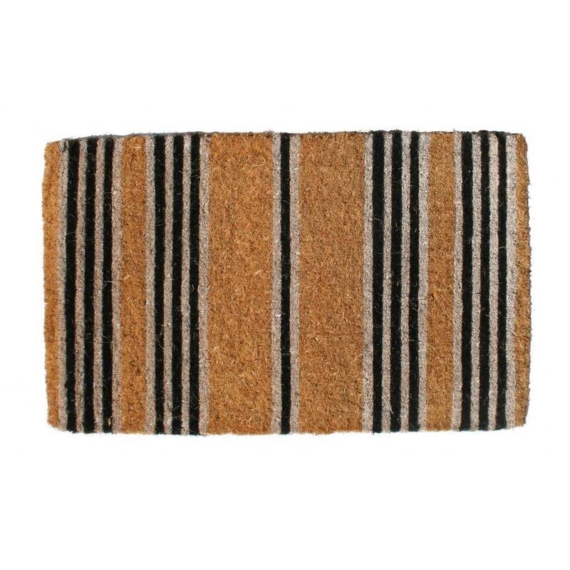 Outdoor Coconut Fiber Black Stripes Door Mat (4' x 1'6) - 4' x 1'6