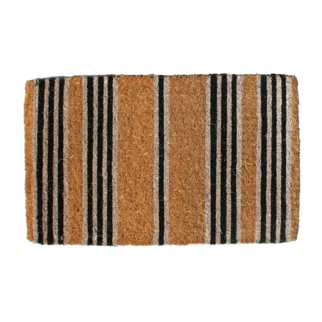Outdoor Coconut Fiber Black Stripes Door Mat (4' x 1'6) - 4' x 1'6