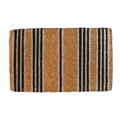 Outdoor Coconut Fiber Black Stripes Door Mat (4' x 1'6) - 4' x 1'6
