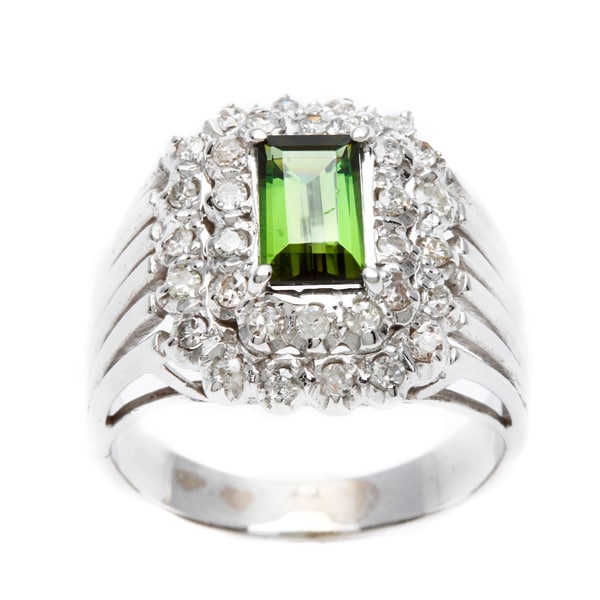 Pre-owned 14k White Gold 1/2 ct TDW Green Tourmaline Estate Ring (G-H, SI1-SI2)