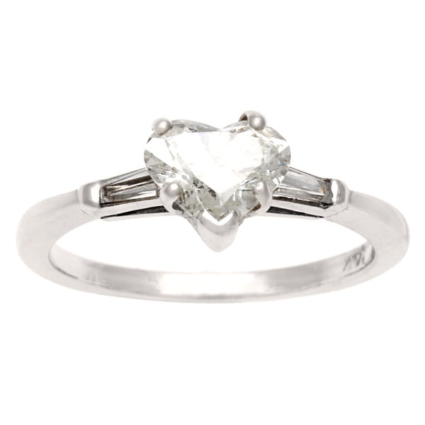 14k White Gold 1ct TDW Heart Shaped Engagement Ring (G H, I1 I2) Estate and Vintage Rings