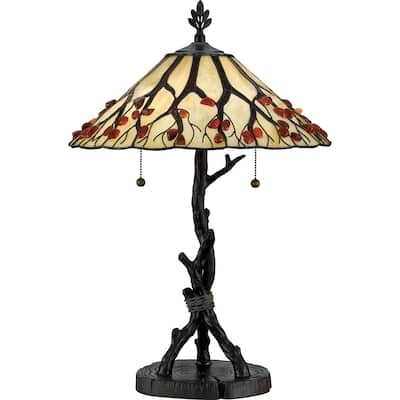 Whispering Wood 2-Light Tiffany Style Traditional Table Lamp