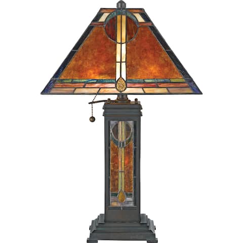 San Gabriel 2-Light Valiant Bronze Tiffany Style Table Lamp