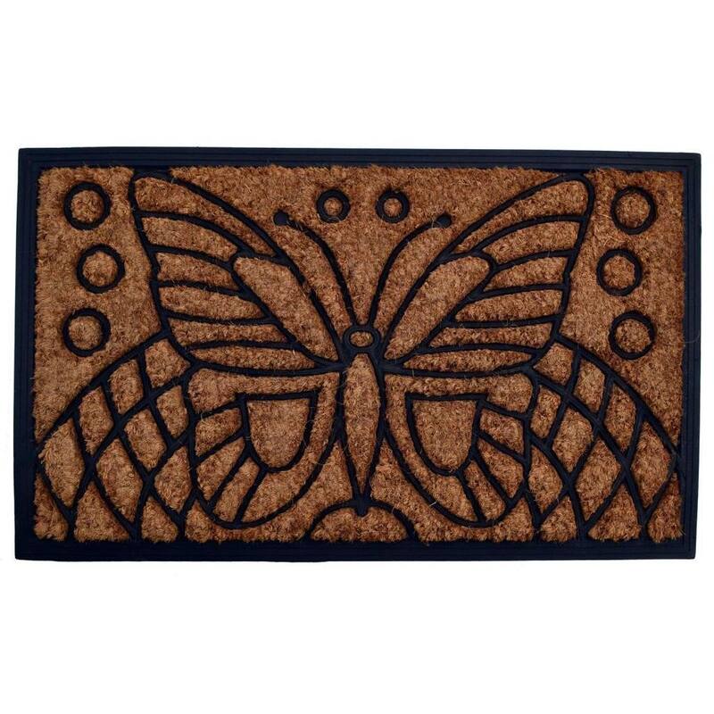 Outdoor Coconut Fiber Butterfly Door Mat (2'6 x 1'6) - 2'6 x 1'6